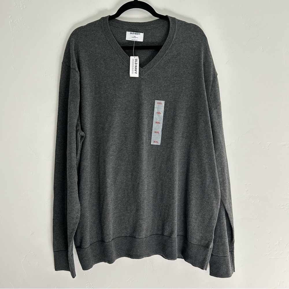 NWT Old Navy Cotton Blend V Neck Sweater Men’s Heather Gray Size XXL Office - Picture 2 of 12